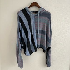 American Eagle Oversized Color Block Cropped Hooded Sweater Size XXL